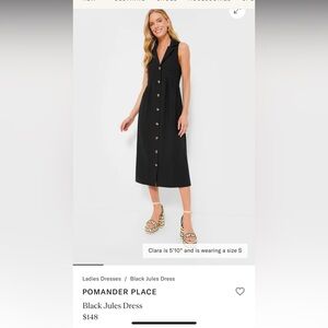Pomander Place Black Button Down Fit&Flare Midi Sleeveless Shirtdress Minimal XL